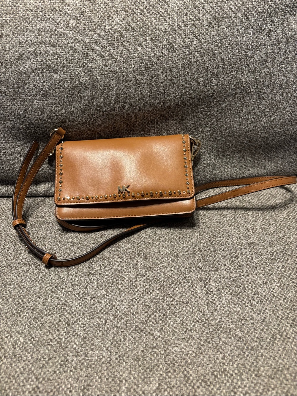 Michael Kors Cognac Leather Studded Crossbody Bag/Phone Clutch